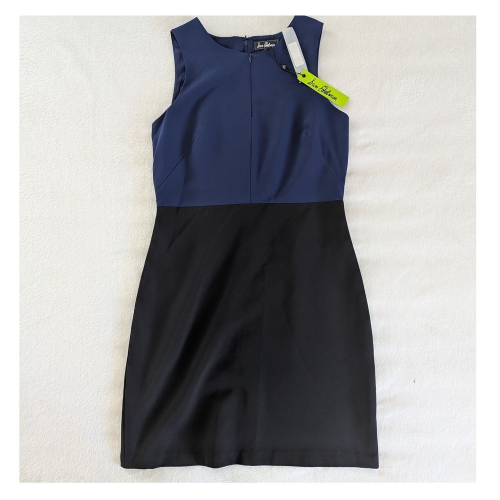 Sam Edelman Sheath Dress Navy Blue Black Colorblock Sleeveless Sz 8 Career Chic